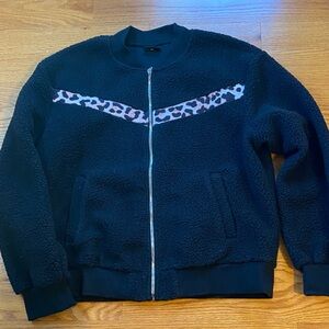 Zyia Black  Sherpa Jacket with Leopard Print Accent